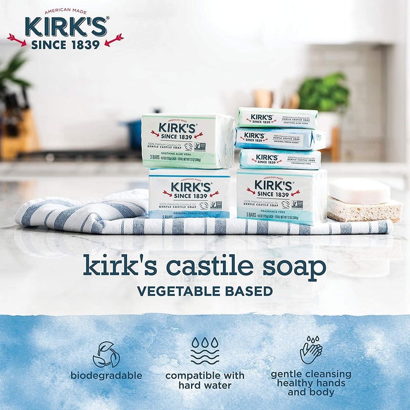 Kirk's Natural Castile Bar Soap - 100% Premium Coconut Oil, Original Fresh Scent, 4oz - 5 Pack - Image 5